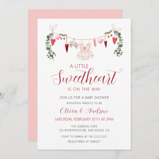 Eine kleine Sweetheart Valentine Girl Baby Dusche Einladung (Vorne/Hinten)