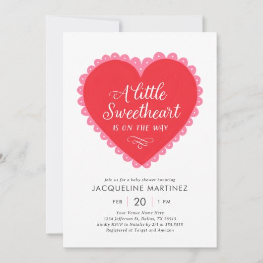 Eine kleine Sweetheart Valentines Babydusche Einladung (Vorderseite)