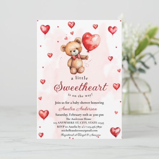 Eine kleine Sweetheart Watercolor Teddy Baby Dusch Einladung (Stehend Vorderseite)