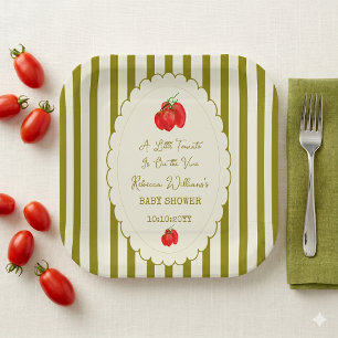 Eine kleine Tomate hängt am Weinstock - Babyparty Pappteller