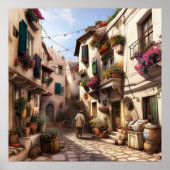 Eine kleine Touristenstadt mit kleinen Gassen Blum Poster (Vorne)