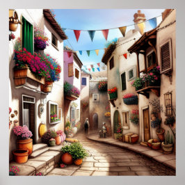 Eine kleine Touristenstadt mit kleinen Gassen Gesc Poster