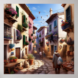 Eine kleine Touristenstadt mit kleinen Gassen und  Poster