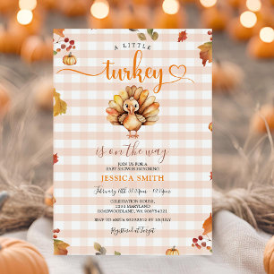 Eine kleine Türkei Orange Gingham Autumn Baby Show Einladung