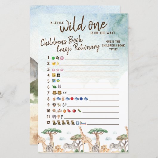 Eine kleine Wild One Emoji Pictionary Baby Dusche (Vorne/Hinten)