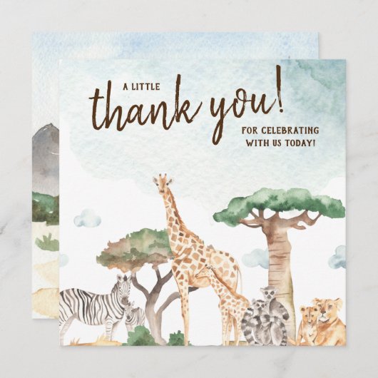 Eine kleine Wild One Safari Animals Kinderdusche Dankeskarte (Vorne/Hinten)