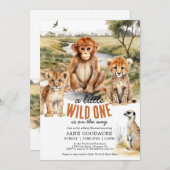 Eine kleine Wild One Safari Animals Kinderdusche Einladung (Vorne/Hinten)