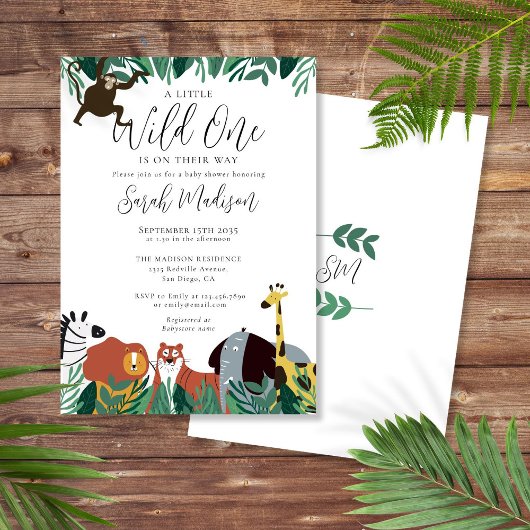 Eine kleine Wild One Safari Animals Kinderdusche Einladung