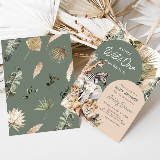 Eine kleine Wild One Safari Animals Kinderdusche Einladung