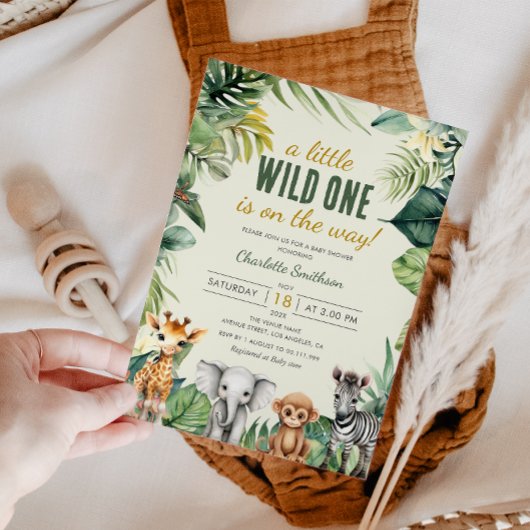 Eine kleine Wild One Safari Animals Kinderdusche Einladung