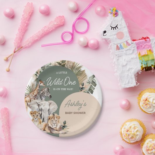 Eine kleine Wild One Safari Animals Kinderdusche Pappteller (Party)