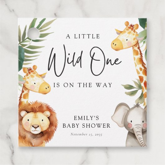 Eine kleine Wild One Safari Babydusche Geschenkanhänger (Vorderseite)