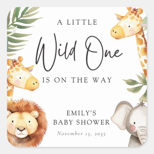 Eine kleine Wild One Safari Babydusche Quadratischer Aufkleber (Vorderseite)