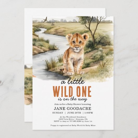 Eine kleine Wild One Safari Tier Baby Dusche Einladung (Vorne/Hinten)