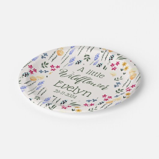 eine kleine Wildblume abstrakte Wasserfarbenbaby Pappteller (Schrägansicht)