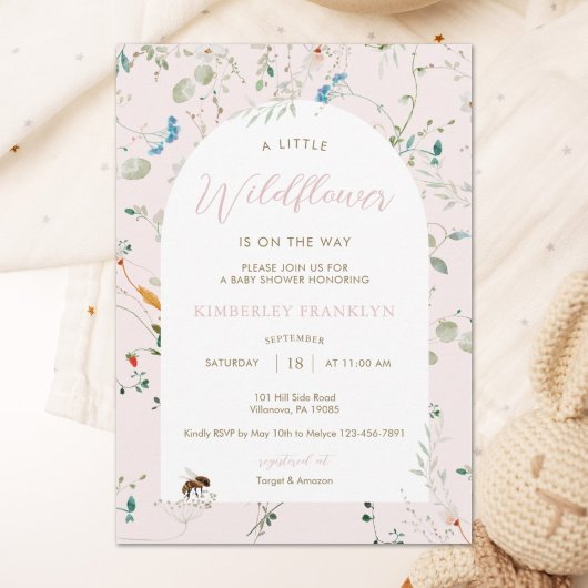 Eine kleine Wildblume Baby Bee Girl Baby Dusche In Einladung