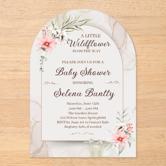 Eine kleine Wildblume Baby Girl Dusche Elegant Acryleinladungen (Vorderseite)