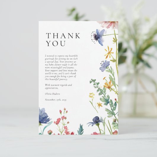 Eine kleine Wildblume Babydusche Dankeskarte (Stehend Vorderseite)