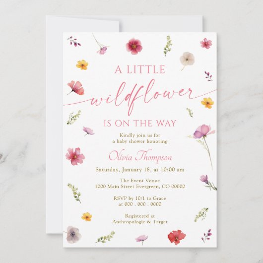 Eine kleine Wildblume Babydusche Einladung (Vorderseite)
