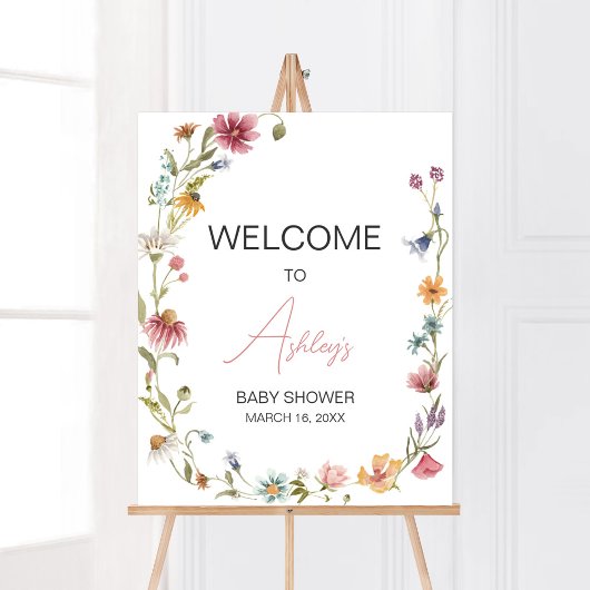 Eine kleine Wildblume Babydusche. Empfang Poster