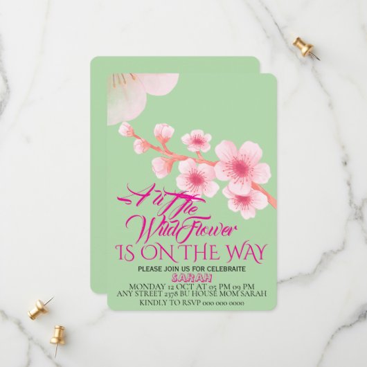 Eine kleine Wildblume Babydusche laden Sie ein Save The Date (Vorderseite/Rückseite Beispiel)