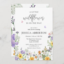 Eine kleine Wildblume blaurosa neutrale Babydusche Einladung