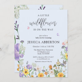 Eine kleine Wildblume blaurosa neutrale Babydusche Einladung
