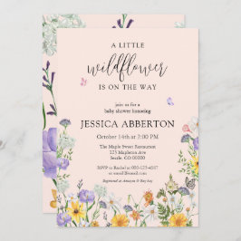 Eine kleine Wildblume blaurosa neutrale Babydusche Einladung