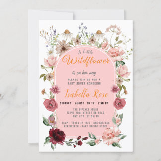 Eine kleine Wildblume Blush Pink Girl Babydusche Einladung