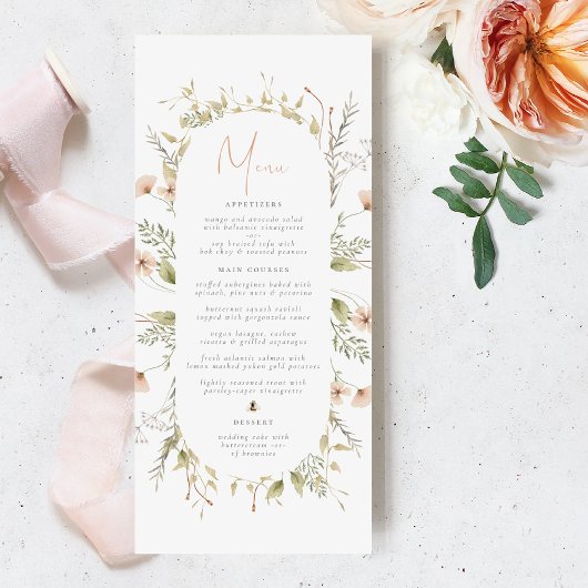 Eine kleine Wildblume Boho Bee Girl Babyduschmenü Menükarte