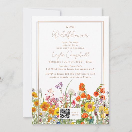 Eine kleine Wildblume Boho Girl Babydusche Einladung (Vorderseite)