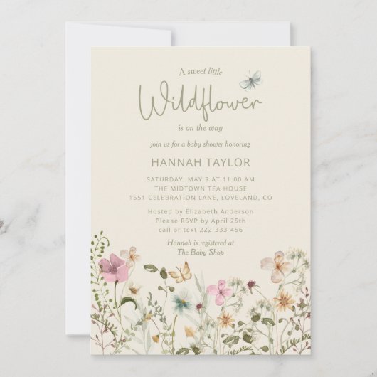 Eine kleine Wildblume Boho Girl Babydusche Einladung (Vorderseite)