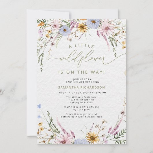 Eine kleine Wildblume Boho Kinderdusche Einladung (Vorderseite)
