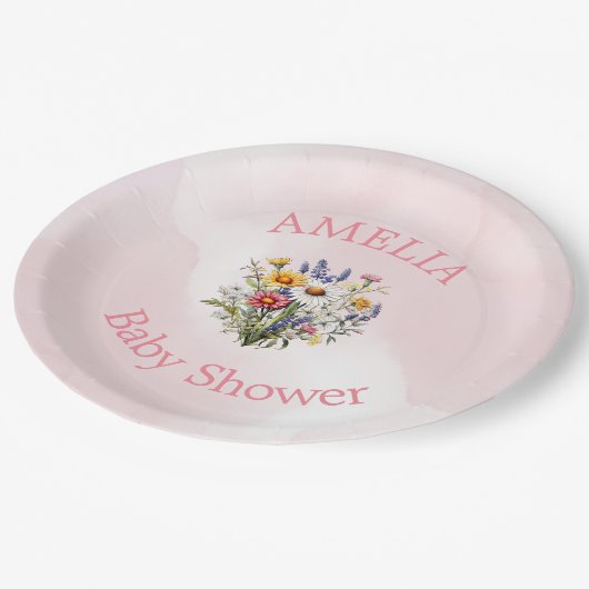 Eine kleine Wildblume Boho Nature Girl Babydusche Pappteller (Schrägansicht)