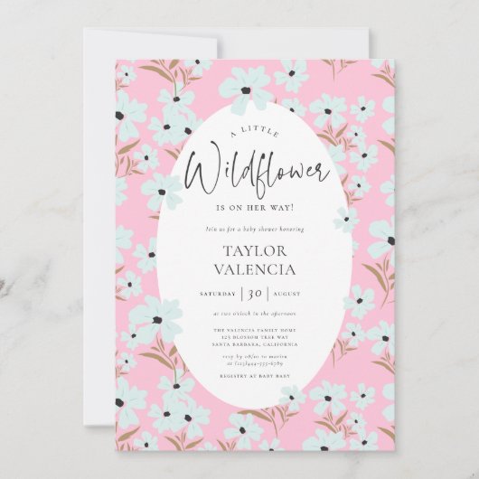 Eine kleine Wildblume Boho Pink Girl Babydusche Einladung (Vorderseite)