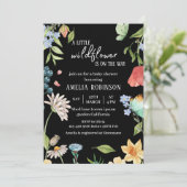 Eine kleine Wildblume Girl Baby Dusche Black Einladung (Stehend Vorderseite)