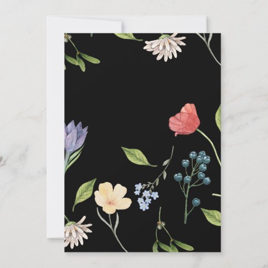 Eine kleine Wildblume Girl Baby Dusche Black Einladung (Rückseite)