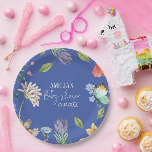 Eine kleine Wildblume Girl Baby Dusche blau Pappteller (Party)