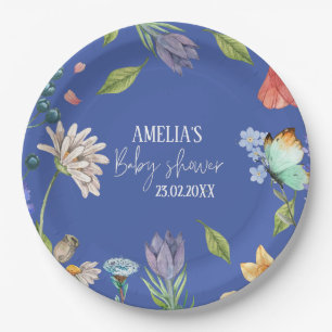 Eine kleine Wildblume Girl Baby Dusche blau Pappteller