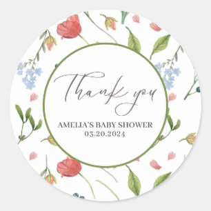 Eine kleine Wildblume Girl Baby Dusche blau Runder Aufkleber