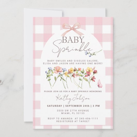 Eine kleine Wildblume Girl Bow Baby Sprinkle Einladung (Vorderseite)