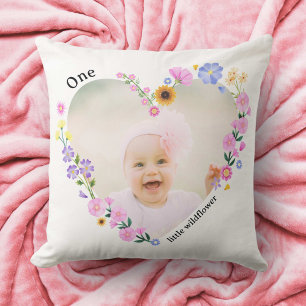 Eine kleine Wildblume Girls erste Geburtstagsflora Kissen