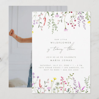 Eine kleine Wildblume Girls Floral Geburtstagspart Einladung