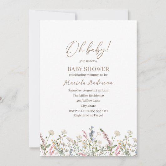 Eine kleine Wildblume ist auf dem Weg Baby Dusche Einladung (Vorderseite)