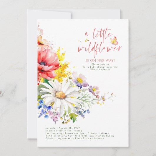 Eine kleine Wildblume ist auf dem Weg Niedliche Ba Einladung (Vorderseite)