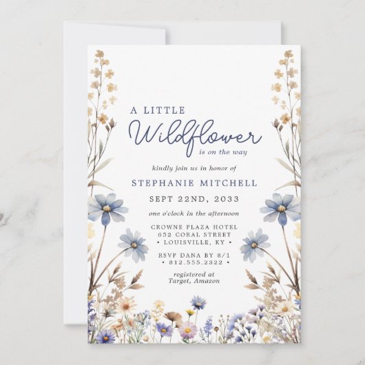 Eine kleine Wildblume ist auf dem Weg zur Babydusc Einladung (Vorderseite)