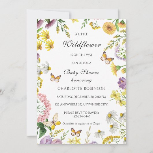 Eine kleine Wildblume ist auf dem Weg zur Babydusc Einladung (Vorderseite)