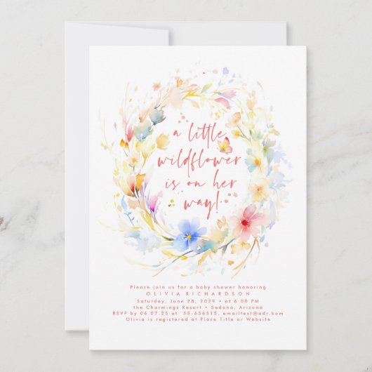 Eine kleine Wildblume ist auf dem Weg zur Babydusc Einladung (Vorderseite)