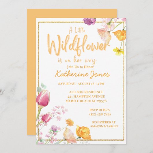 Eine kleine Wildblume Kinderdusche Einladung (Vorne/Hinten)