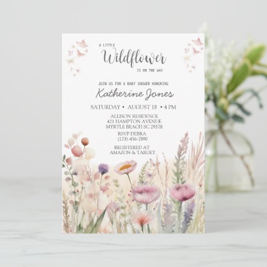 Eine kleine Wildblume Kinderdusche Einladung (Stehend Vorderseite)